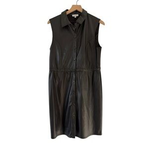 S’EDGE Faux Leather Sleeveless Shirt Dress – Size M – Black Button-Front EUC